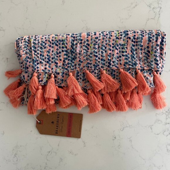 Brakeburn Original Ladies Collection Spots Tassel Modal Scarf Coral Blue OS NWT - Picture 6 of 11
